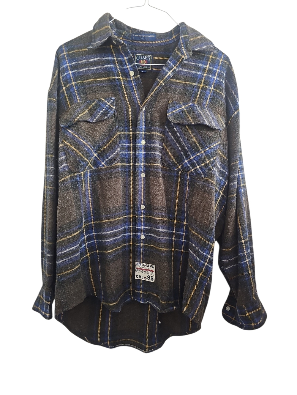 Vintage Chaps Ralph Lauren Wool Blend Plaid Western Button Down Long Sleeve Larg